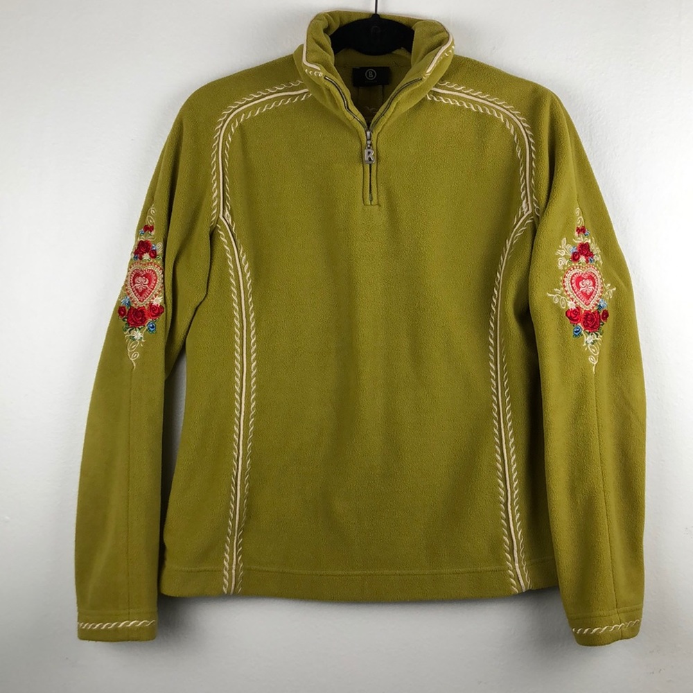 Bogner Embroider Half Zip Lime Green Sweater Small